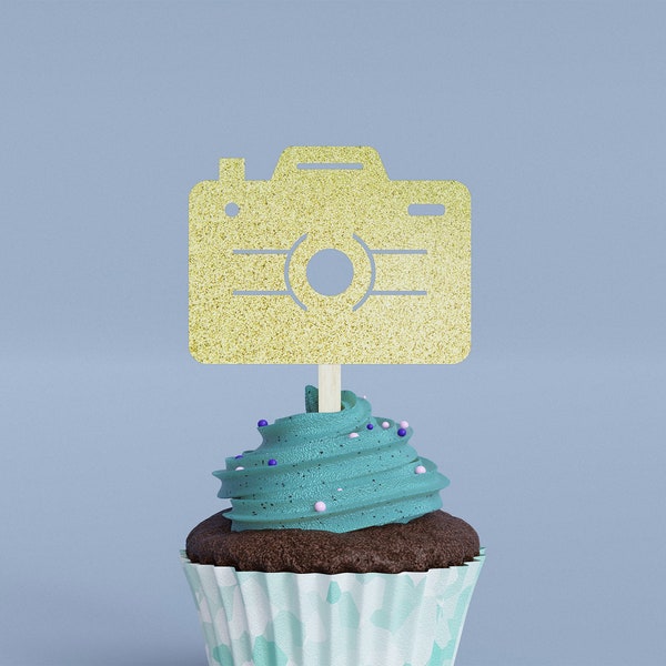 Camera Glitter Cupcake Toppers or Shapes Only - Custom Birthday Party Cupcake Toppers, Donut Cake Muffin Topper, Decoration, Wall Decor