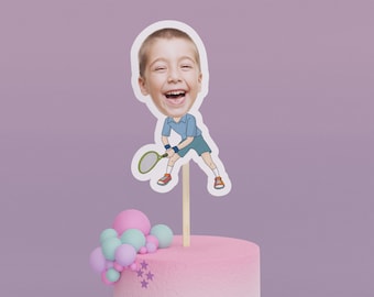 Tennis Player Cake Topper: Custom Cartoon Design - Birthday Party Decor