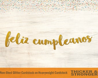 Feliz Cumpleaños Banner: Spanish Birthday Decor (Glitter Letters, Custom Colors)