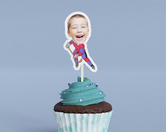 Hockey Player Cupcake Toppers, Cartoon Party Decoration, Custom Birthday Muffin Topper
