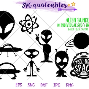 Alien Bundle SVG Clipart Cut File, UFO Martians stencil Vector, Digital Download, Printable, Cut file for silhouette cricut
