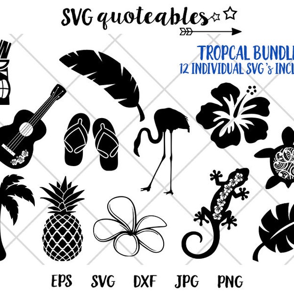 Tropical Theme Bundle Popular & Unique Silhouette SVG Clipart, Island Outdoor Adventure Vector, Digital Download, Tropical Printable