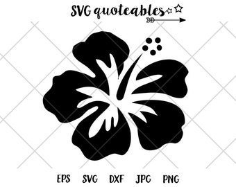 Hibiscus Flower Silhouette SVG Clipart Cut File, Island Outdoor Adventure Vector, Digital Download, Tropical Printable