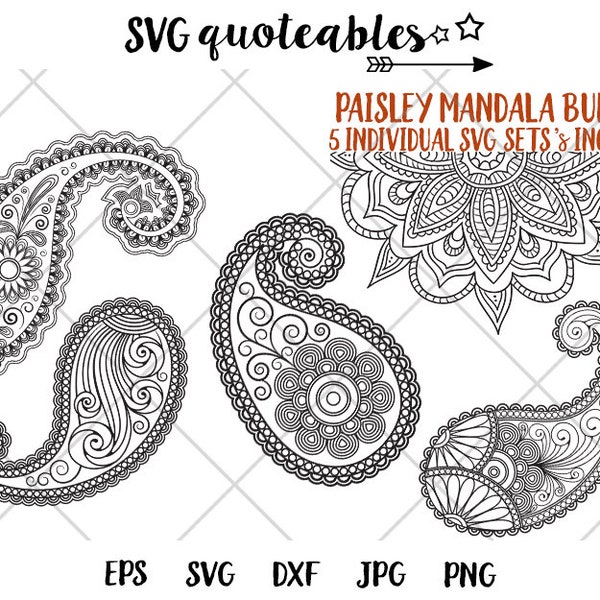 Paisley Mandala SVG BUNDLE  Stencil Cut Files, Digital Download, Inspirational Printables, DIY Bohemian Spiritual Decor