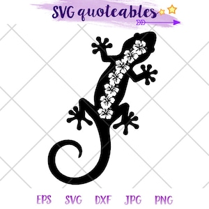 Hibiskus Blume Gecko Silhouette SVG Clipart Cut Datei, Tropische Insel Vektor, Digitaler Download, Tropisch druckbar