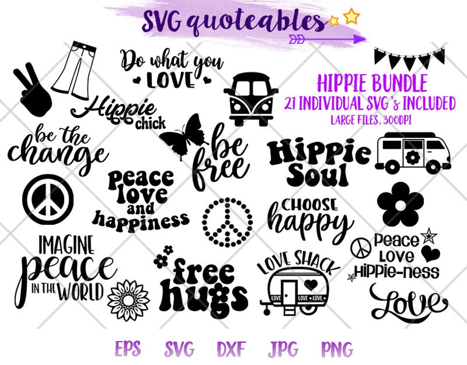 21 hippie peace love theme svg sale bundle of quote