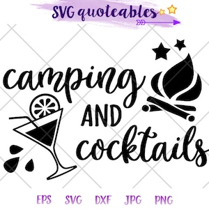 Camping en Cocktails Typografie Silhouet Stencil SVG Clipart Cut File, Outdoor Adventure Vector, Digital Download, Camping Printable