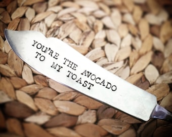 Personalised HAND STAMPED KNIFE - You're The Avocado To My Toast - Cute Pun Plant Base Vegetarian Foodie Christmas Gift For Vegan Vegans