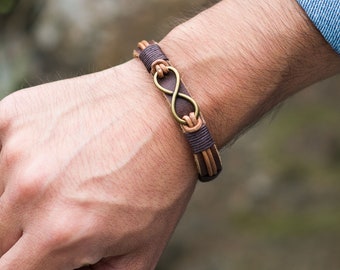Leather infinity bracelet, gifts for young men, couples bracelet, handmade jewelry men, gift for your boyfriend, Men bracelet anniversary