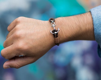 LOVE Anker-Armband für verliebte Paare, braunes Lederarmband mit Edelstahl-Ankerverschluss