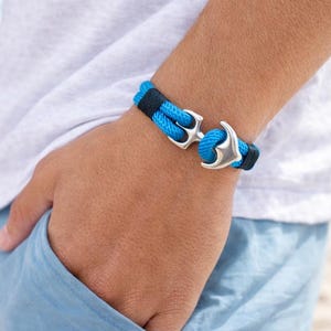 Nautical bracelet with anchor closure for men, gift for men with double braided cord & stainless steel anchor, Nautical gifts for men