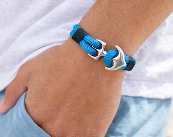 Nautical bracelet with anchor closure for men, gift for men with double braided cord & stainless steel anchor, Nautical gifts for men