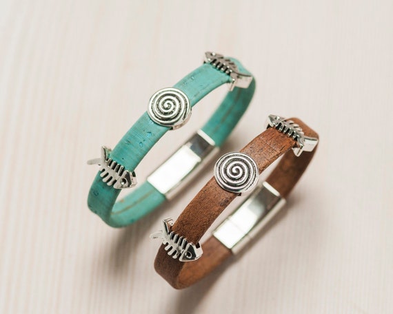 pulsera vegana Pulsera con pluma y cordón de corcho brazalete unisex
