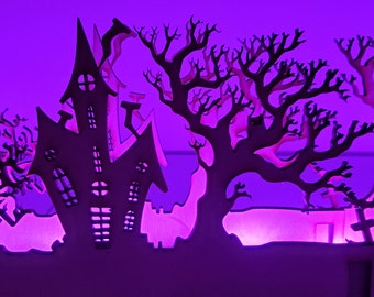 Wooden Halloween Village Tree Collar Halloween Village Mantel garland Halloween light Decorations