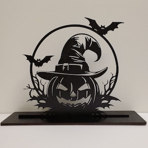 Pompoen met hoed 473-005 Houten bord voor Halloween