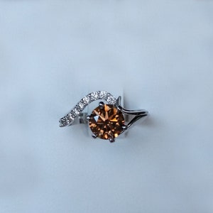 14k White Gold Ring with 1.3ct Natural Cognac Diamond