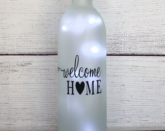 Welcome Home pre-lit wine bottle, wine decor, wine gift, wine bottle light, housewarming gift, holiday gift, birthday gift