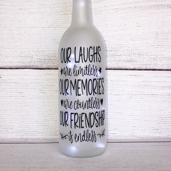 Our Laughs Are Limitless wine bottle light, wine bottle decor, friend gift, sister gift, best friend gift, wine gift, coworker gift,