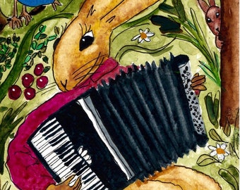 Notecard: Accordion Rabbit