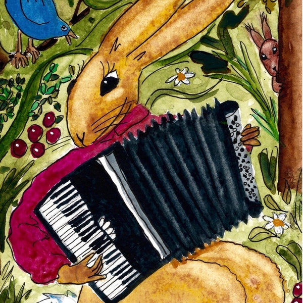 Notecard: Accordion Rabbit