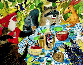 Carte pour notes : Milieu des amis dans la forêt