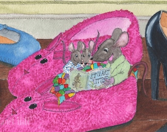Original Watercolor Illustration: Story Time