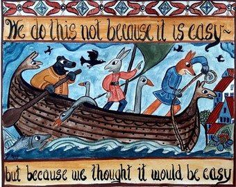 Swedish Folk Art Notecard: We Thought It Would Be Easy