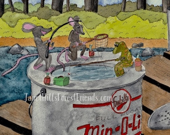 Notecard: Fishing Mice