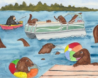 Notecard: Otters at the Lake