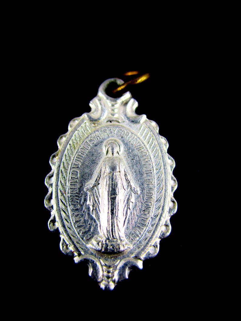 Antique Miraculous Medal 1930s Art Nouveau Style Virgin Mary Image 0