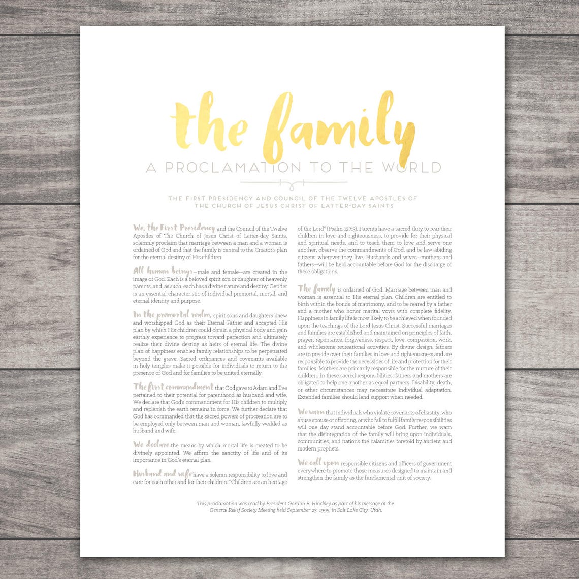 LDS Family Proclamation Printable-choose Your Sizes-digital Files - Etsy