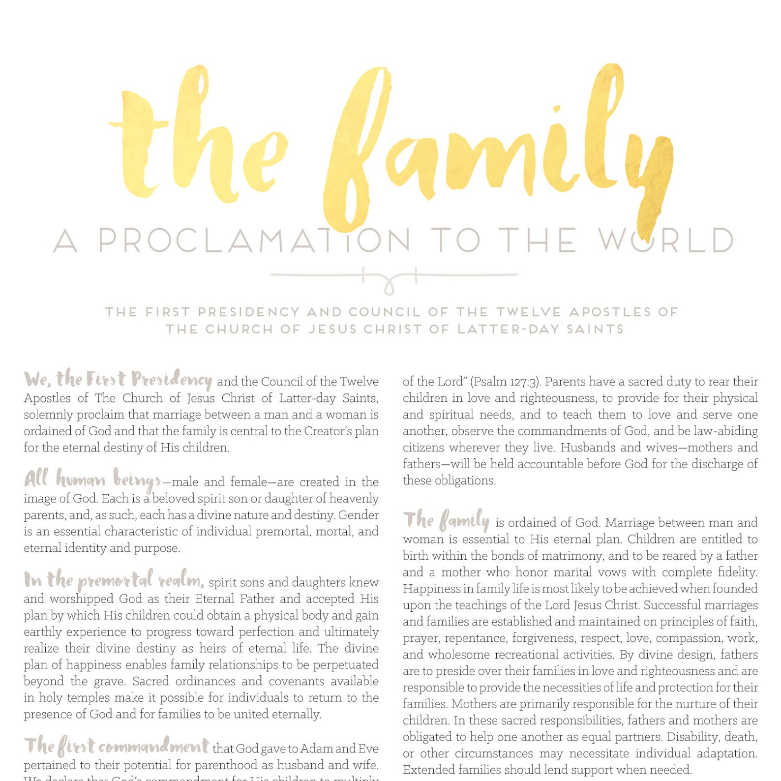 LDS Family Proclamation Printable-choose Your Sizes-digital Files - Etsy