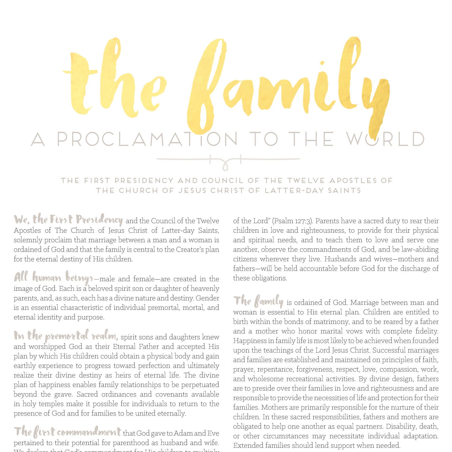 LDS Family Proclamation Printable-choose Your Sizes-digital Files - Etsy