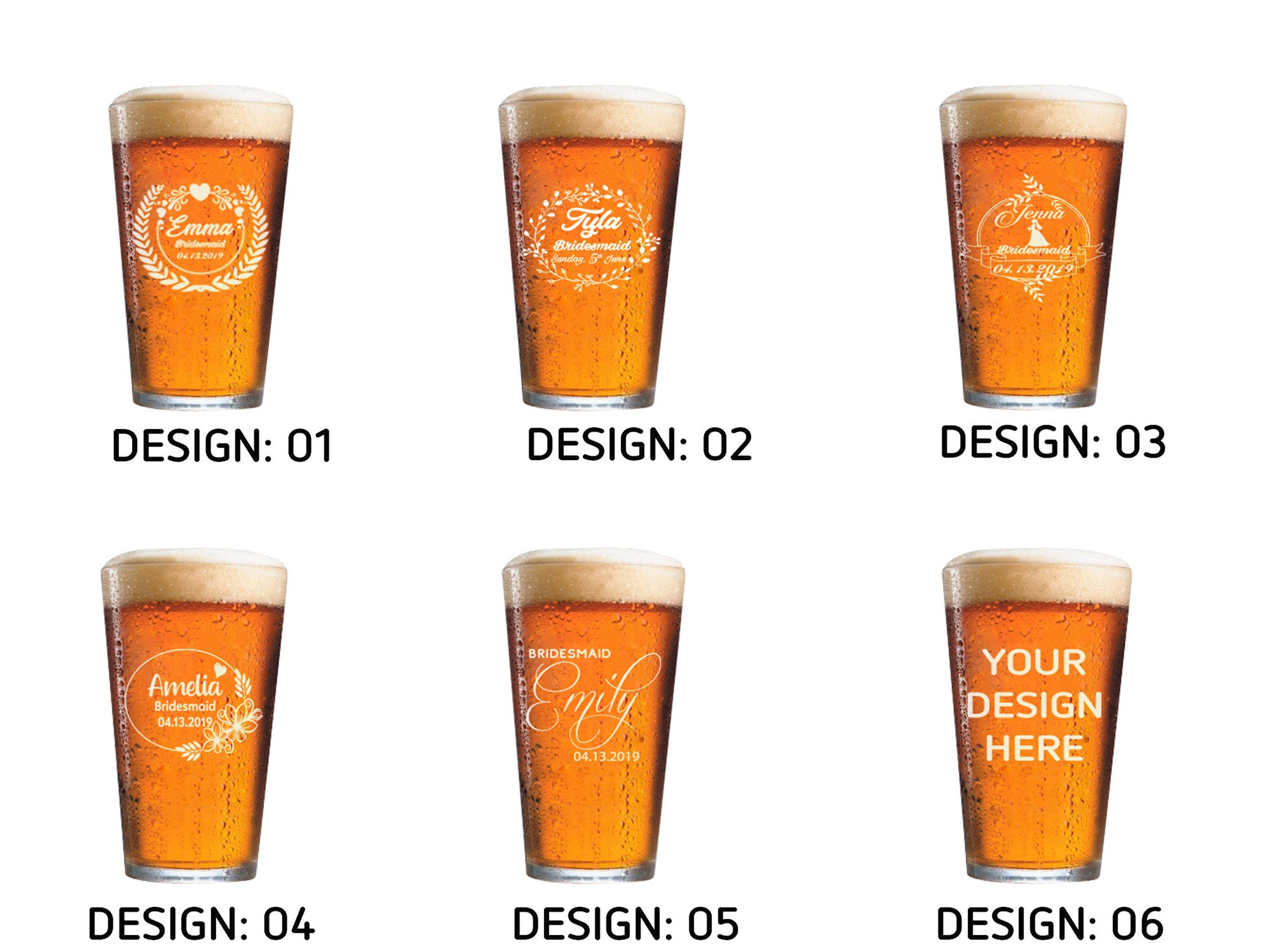 BRIDAL PINT GLASSES Glass for Bridesmaid Custom Pint Glass Etsy