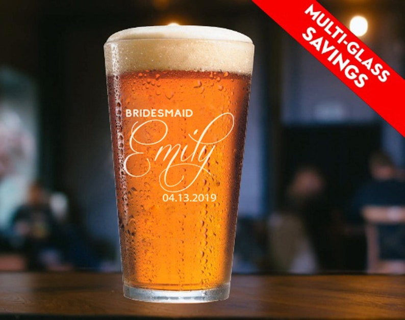 BRIDAL PINT GLASSES Glass For Bridesmaid Custom Pint Glass Etsy