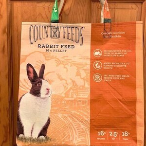 Reusable Tote Bag-RABBIT feed-Upcycled feed bags-rabbit bag-bunny bag
