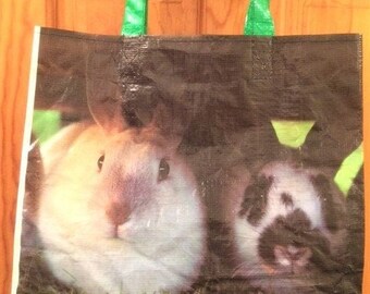 Reusable Tote Bag-RABBIT-Upcycled feed bags-recycled feed bags-grain bags-reusable bags-market bag-project bag