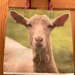 Reusable Tote Bag, GOAT design, Upcycled feed bags, Market bag, Recycled grain bag