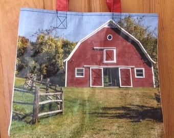 Upcycled Feed Bag Tote: Big Red Barn Reusable Grocery Bag