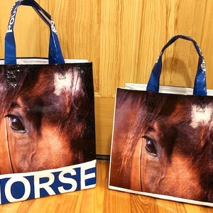 Reusable Tote Bag, HORSE design, Upcycled feed bags