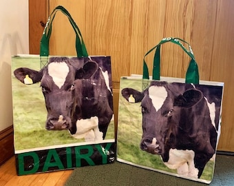 Reusable Tote Bag-DAIRY COW-Upcycled feed bags