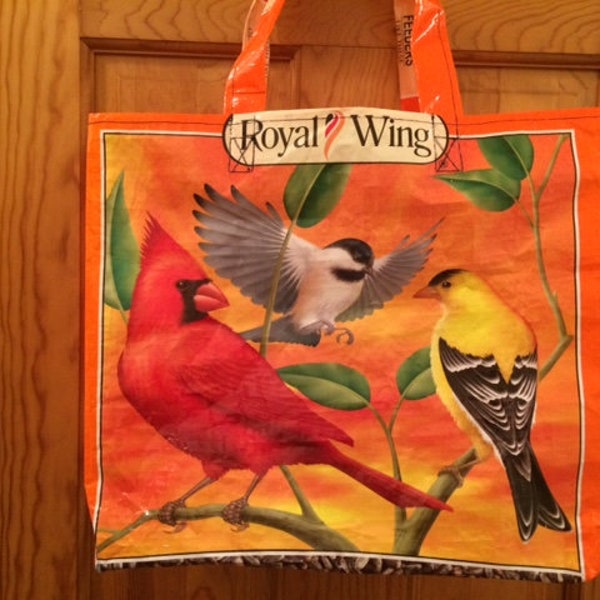 Reusable Tote Bag-beautiful birds!  Upcycled feed bags