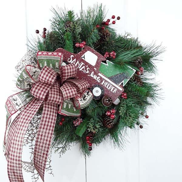 Front Door Christmas Wreath, Pine Front Door Decoration, Apartment Door Wreath, Indoor Wreath, Gift for Grandma, Mom or a Special Friend