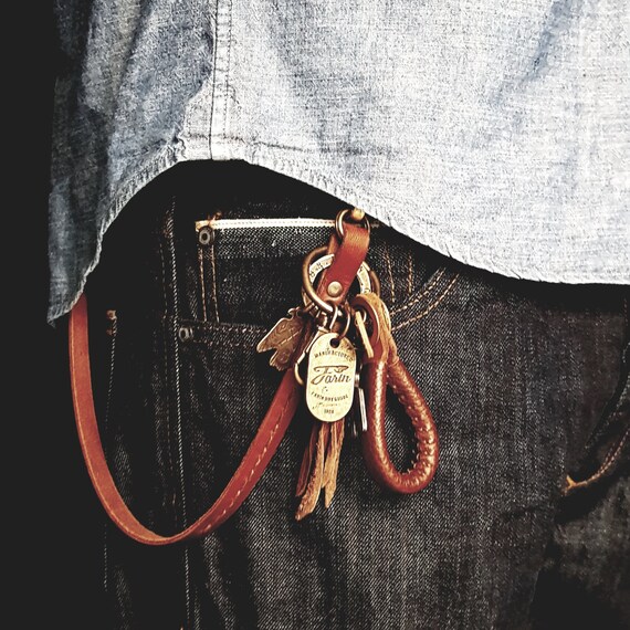 Leather Keychain, Key Ring, Men's Accessories, Cafe Racer