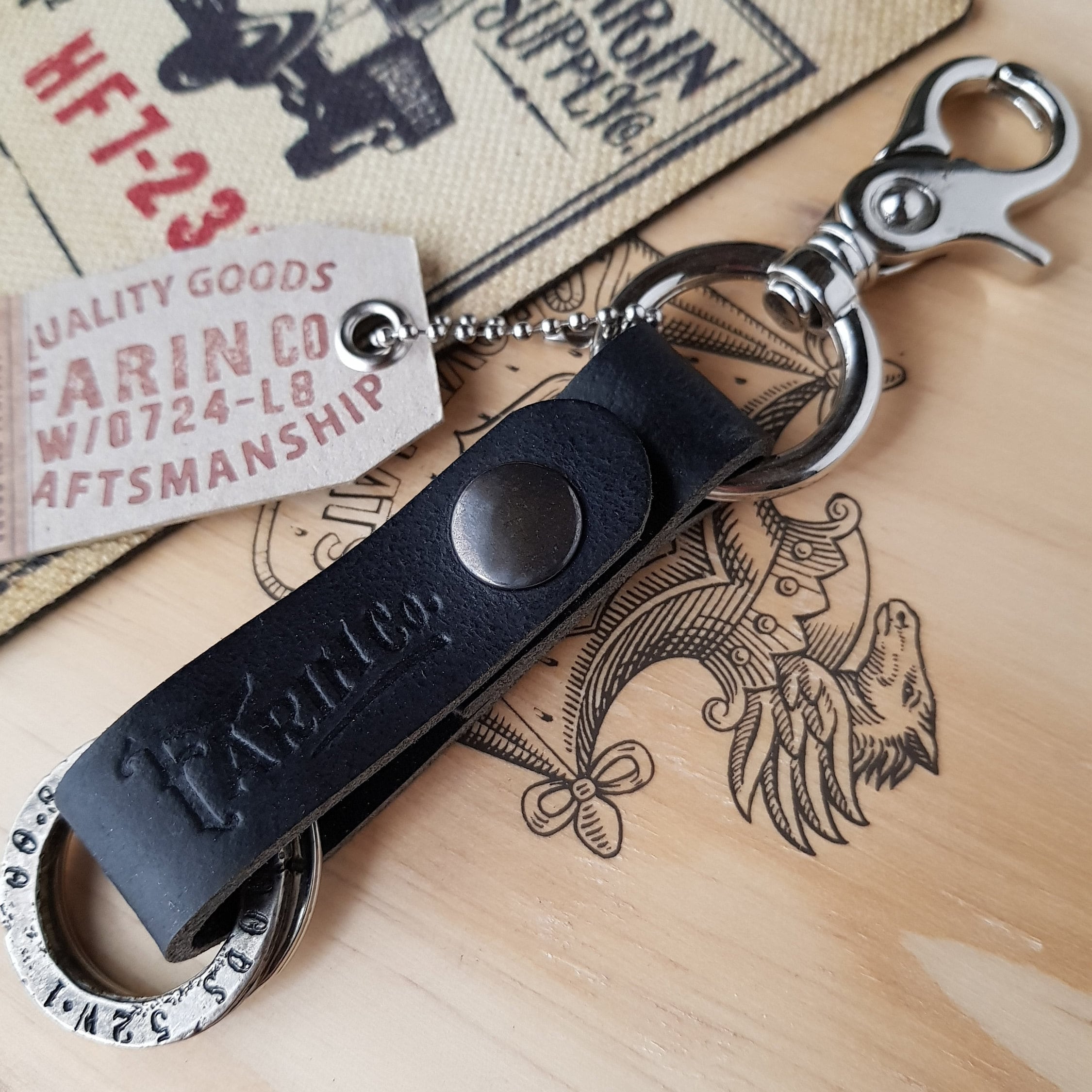Leather Keychain, Key Fob, Men's Accessories, Biker, Biker