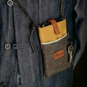 Selvedge Denim, TELEFOONTAS, Telefoontas, IPHONE, Telefoontas, Mobiel, Mobiele telefoonhoes, Mobiele portemonnee, Selvedge Denim Case,