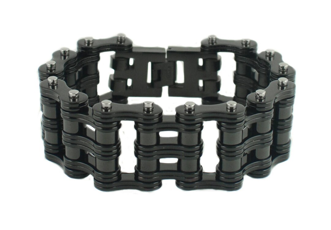 【ONE ENOUGH】Extreme N Chain Bracelet All Black 1 Inch Wide Unisex Stainless Steel Motorcycle