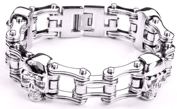 Heavy Metal Men's Stainless Steel Double Link Skull Silver
