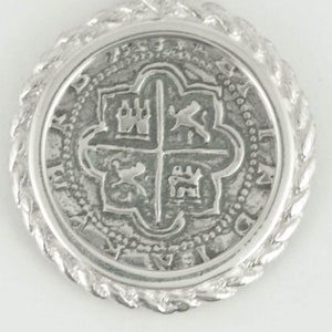 Heavy Metal Replica Rope Bezel Atocha Pirate Coin 2 Reale Silver Coin Pendant Mel Fisher Florida
