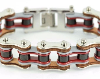 Heavy Metal hombres acero inoxidable plata gris rojo negro cadena de bicicleta pulsera US Seller